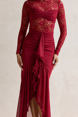 Flirtation Hour Maxikleid aus Spitze mit langen Ärmeln Burgund