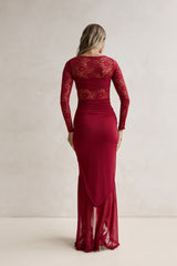 Flirtation Hour Maxikleid aus Spitze mit langen Ärmeln Burgund