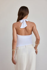 BASE Luxe Rib Simple Silhouette Neckholder-Top Weiß