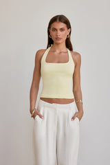 BASE Luxe Rib Simple Silhouette Neckholder-Top Gelb