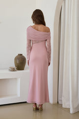 Camille Off-Shoulder Mesh-Maxikleid Rosa