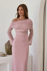 Camille Off-Shoulder Mesh-Maxikleid Rosa