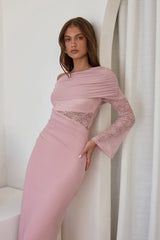 Camille Off-Shoulder Mesh-Maxikleid Rosa