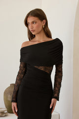 Camille Maxikleid aus Mesh mit Carmen-Ausschnitt, Schwarz