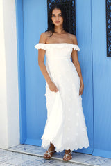 Sunset Waves schulterfreies Maxikleid gebrochenes Weiß