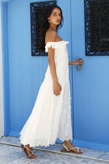 Sunset Waves schulterfreies Maxikleid gebrochenes Weiß