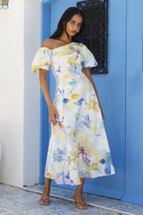 Stille Wiegenlieder One-Shoulder Midikleid mit Print