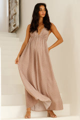 Halter-Maxikleid mit Kopfsteinpflaster-Muster, Braun