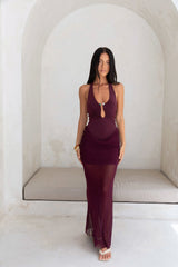 Luxe Legacy Neckholder Maxikleid Pflaume