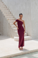 Dahlia One Shoulder Mesh Maxikleid Weinrot
