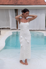 Whispering Petals Strick-Midikleid Creme