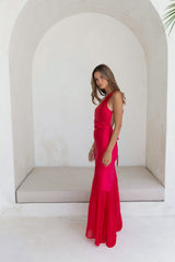 Chase The Thrill One-Shoulder Satin-Maxikleid Rot