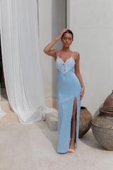 Lost In Love Maxikleid aus Satin (Blau)