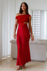 Dreamer’s Path schulterfreies Maxikleid Rot