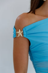 Summer Moon schulterfreies Maxikleid Blau