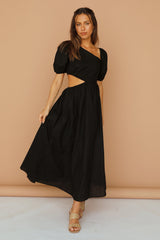 Ockerfarbenes Maxikleid Schwarz