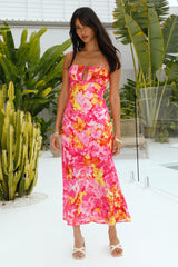 Satin-Maxikleid „Sommerblüten“ in Rosa