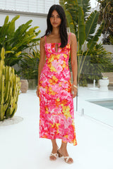 Satin-Maxikleid „Sommerblüten“ in Rosa