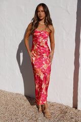 Himbeer Sommer Maxikleid mit Blumenmuster