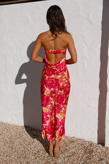 Himbeer Sommer Maxikleid mit Blumenmuster