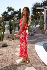 Himbeer Sommer Maxikleid mit Blumenmuster