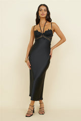 Sonntagsbrunch-Maxikleid aus Satin, Schwarz