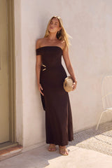 Heart For You One Shoulder Mesh Maxikleid Braun