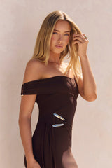 Heart For You One Shoulder Mesh Maxikleid Braun