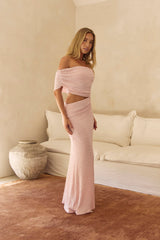 Gracious Glow schulterfreies Maxikleid Rosa