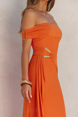 Heart For You Ein-Schulter-Maxikleid aus Mesh, Orange