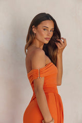 Heart For You Ein-Schulter-Maxikleid aus Mesh, Orange