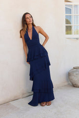 Maxikleid mit Neckholder "Path Of Fate" in Marineblau
