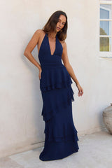 Maxikleid mit Neckholder "Path Of Fate" in Marineblau