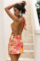 Neckholder-Minikleid mit Palmen- und tropischem Print
