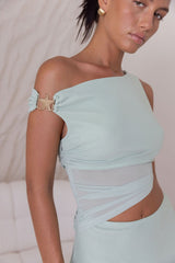Forever Present Off-Shoulder Mini-Mesh-Kleid Salbeigrün