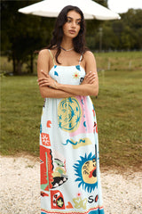 Französische Sonnenaufgang-Maxikleid Blau