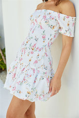 Mimi Off Shoulder Mini Dress Beige
