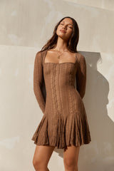 Slow Love Langarm-Minikleid Mokka