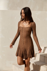 Slow Love Langarm-Minikleid Mokka