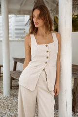 Capriccio Leinen-Westen-Top Beige