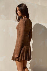 Slow Love Langarm-Minikleid Mokka