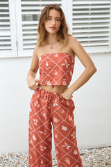Bustier-Crop-Top in Orange mit tropischem Print