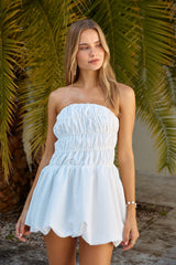 Süßes Mädchen Bubble Hem Minikleid Weiß