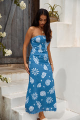 Mykonos Mode Trägerloses Maxikleid Blau