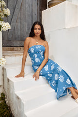 Mykonos Mode Trägerloses Maxikleid Blau