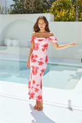 Maxikleid „Blooming Love“ aus Satin in Pink