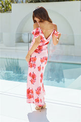 Maxikleid „Blooming Love“ aus Satin in Pink