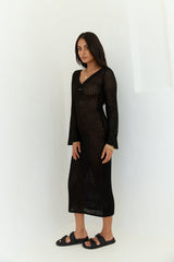 Maxikleid "Sailing Into Sunset" aus Strick mit langen Ärmeln, Schwarz