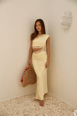 Grenzenlose Liebe Satin-Maxikleid Gelb