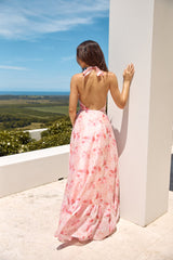 Palmeninsel Neckholder Maxikleid Rosa